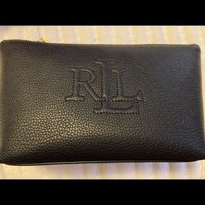 LAUREN RALPH LAUREN MONOGRAM LEATHER COSMETIC BAG, BLACK